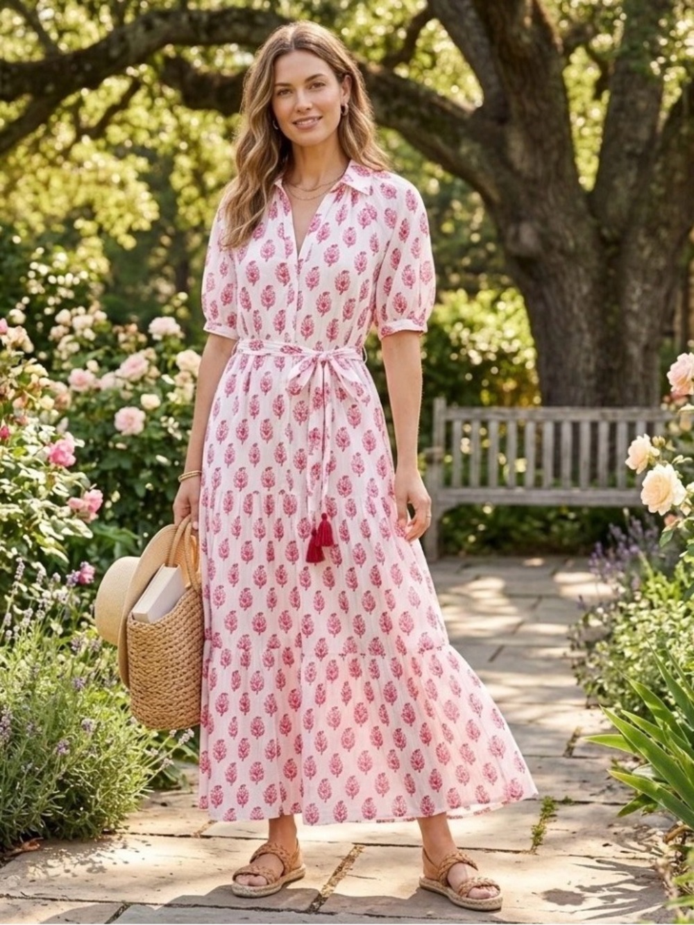Roller Rabbit Pink Printed Tie-Waist Maxi Dress